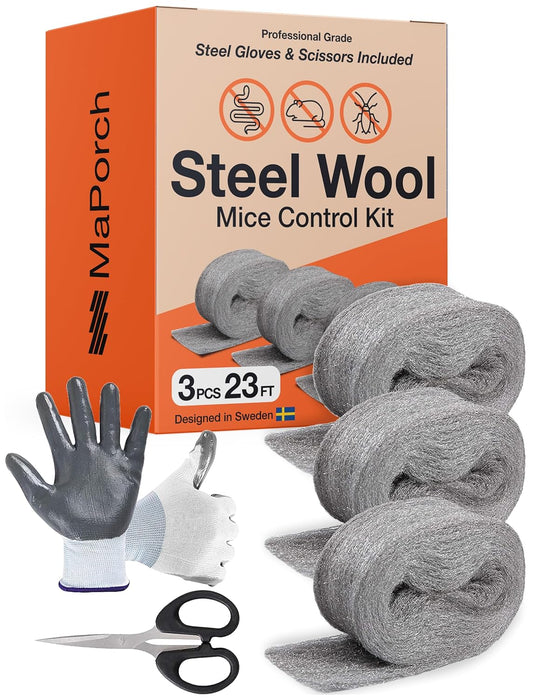 MaPorch Steel Wool Mouse Hole Filler - Rodent Prevention Kit